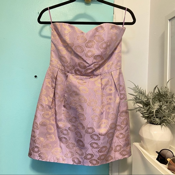 BROSE LAVENDER BROCADE STRAPLESS MINI DRESS SIZE US 4 - Picture 6 of 9